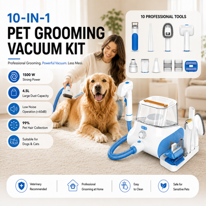 10-in-1 Pet Grooming Vacuum Kit for Dogs & Cats