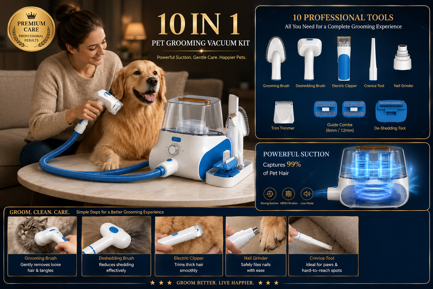 10-in-1 Pet Grooming Vacuum Kit for Dogs & Cats
